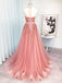 Pink Halter A-line Sleeveless Long Prom Dresses Online,Dance Dresses,12481