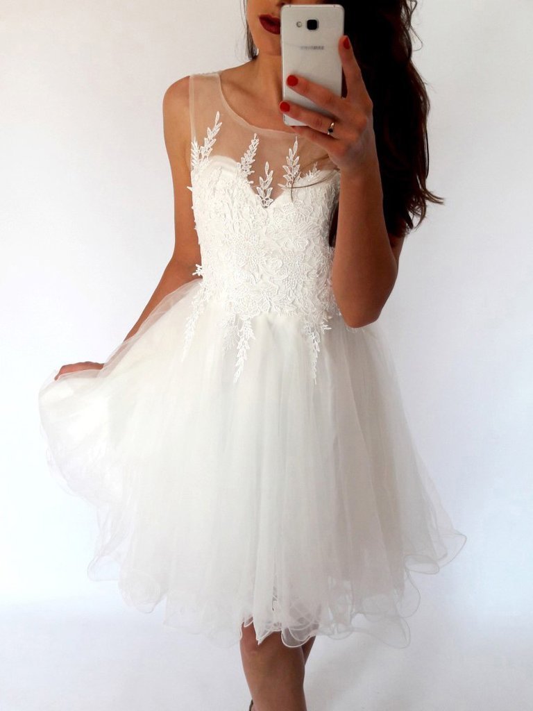 Pink Lace Illusion Cheap Short Homecoming Dresses Online, CM685