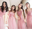 Pink Lace Tulle Long Bridesmaid Dresses, Mismatched Custom Long Bridesmaid Dresses, Cheap Bridesmaid Gowns, BD002