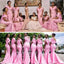 Pink Mermaid Off Shoulder Cheap Long Bridesmaid Dresses Online,WG1018