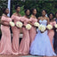 Pink Mermaid Off Shoulder Cheap Long Bridesmaid Dresses,WG1224