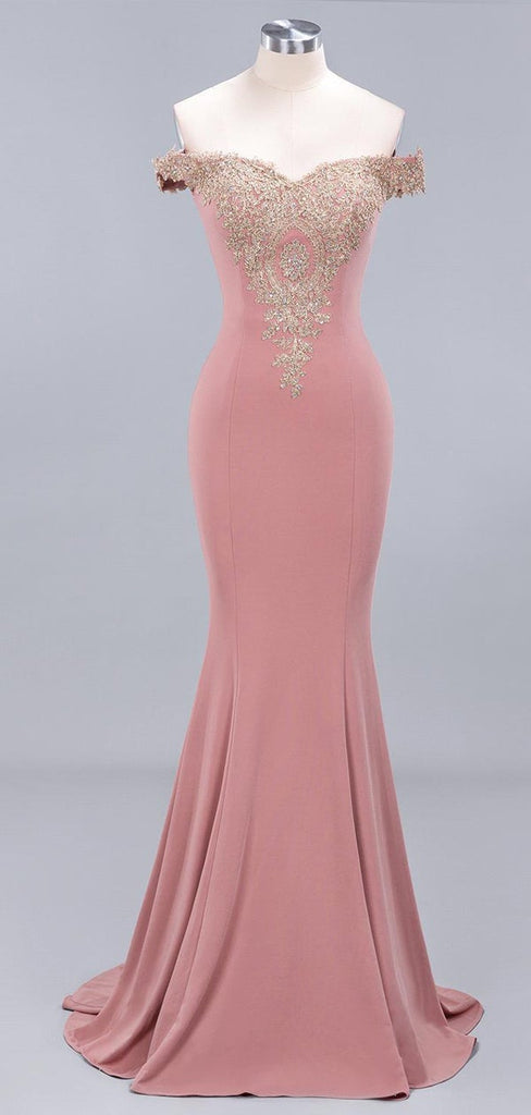 Pink Mermaid Off Shoulder Cheap Long Prom Dresses Online,Evening Party Dresses,12614