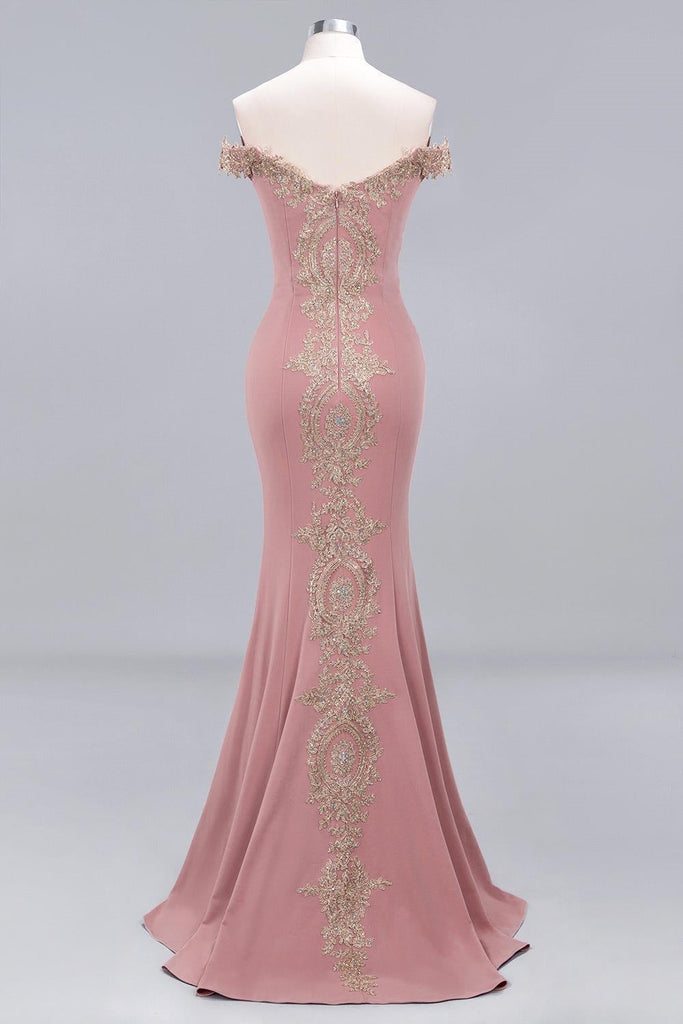 Pink Mermaid Off Shoulder Cheap Long Prom Dresses Online,Evening Party Dresses,12614