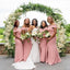 Pink Mermaid Off Shoulder High Slit Long Bridesmaid Dresses Gown Online,WG918