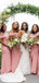 Pink Mermaid Off Shoulder High Slit Long Bridesmaid Dresses Gown Online,WG918
