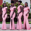 Pink Mermaid Off Shoulder High Slit Long Bridesmaid Dresses Gown Online,WG942