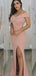 Pink Mermaid Off Shoulder Side Slit Cheap Long Bridesmaid Dresses,WG1183