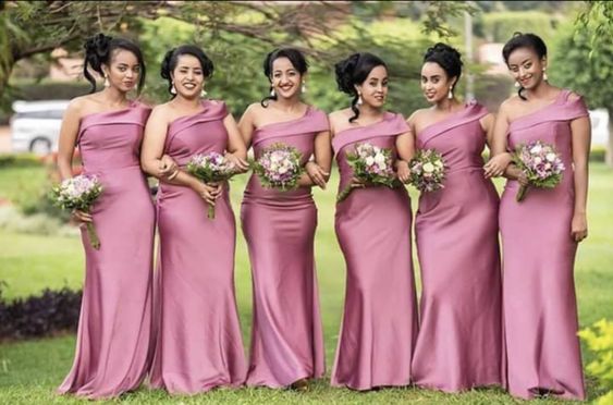 Pink Mermaid One Shoulder Cheap Long Bridesmaid Dresses Online,WG1244