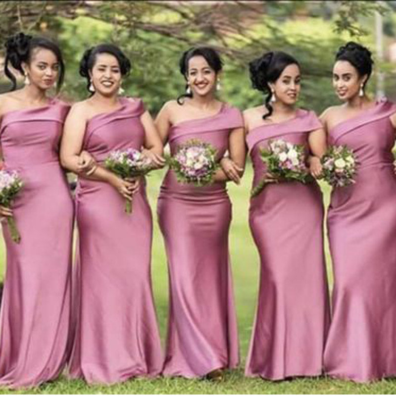 Pink Mermaid One Shoulder Cheap Long Bridesmaid Dresses Online,WG1244