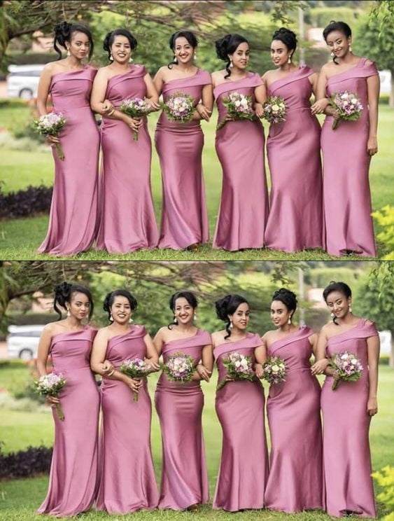 Pink Mermaid One Shoulder Cheap Long Bridesmaid Dresses Online,WG1244