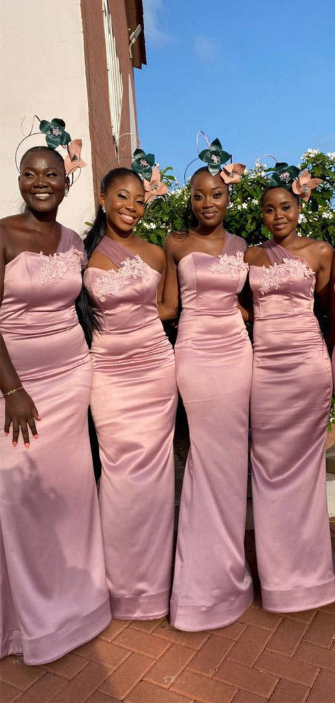 Pink Mermaid One Shoulder Cheap Long Bridesmaid Dresses Online,WG1246