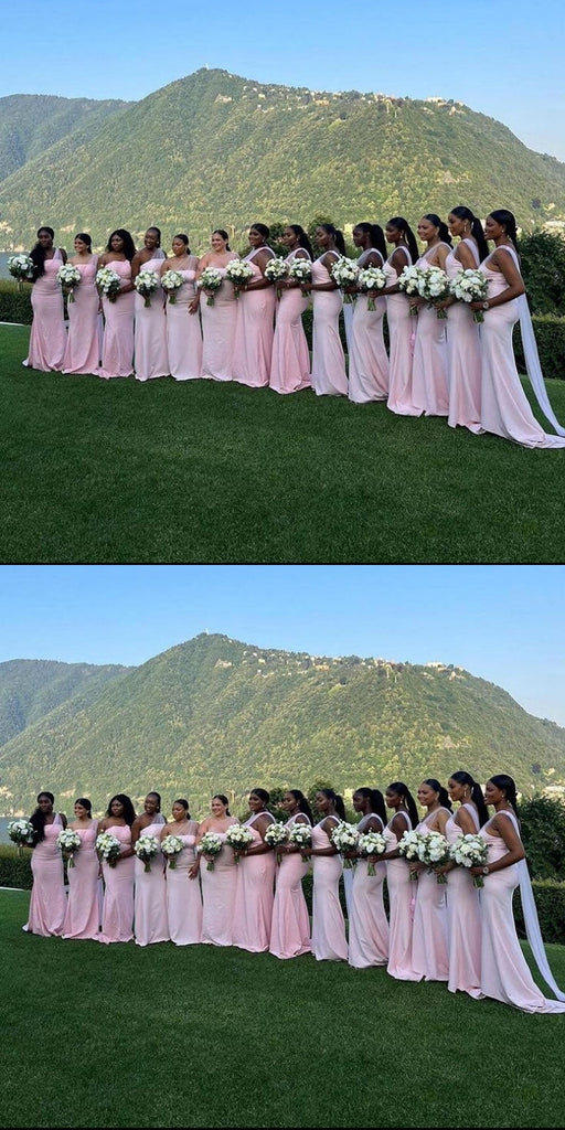 Pink Mermaid One Shoulder Cheap Long Bridesmaid Dresses Online,WG1377