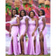 Pink Mermaid One Shoulder High Slit Lace Applique Bridesmaid Dressing Online,WG898