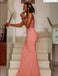 Pink Mermaid Spaghetti Straps Cheap Long Bridesmaid Dresses,WG1372