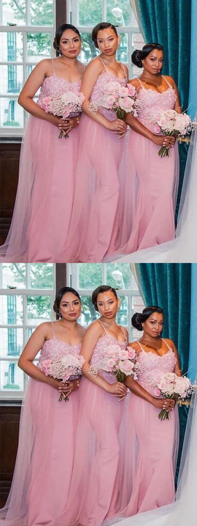Pink Mermaid Spaghetti Straps Cheap Long Bridesmaid Dresses,WG1401