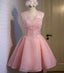 Pink See Through Lace Cute Homecoming Prom Dresses, Affordable Short Party Prom Dresses, Perfect Homecoming Dresses, CM308