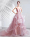 Pink V-Neck A-line Ruffle Evening Prom Dresses, Evening Party Prom Dresses, 12210