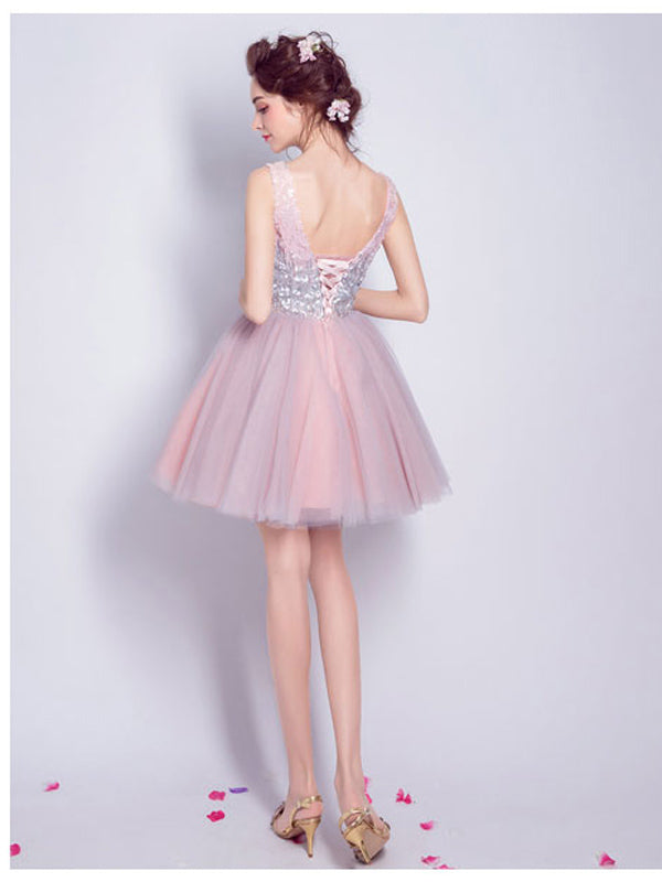 Pink V-neck Short Homecoming Dresses,Cheap Short Prom Dresses,CM925