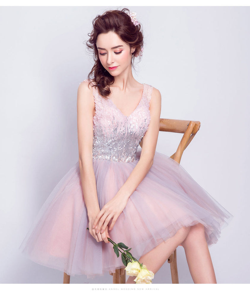 Pink V-neck Short Homecoming Dresses,Cheap Short Prom Dresses,CM925