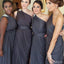 Pleating Chiffon One Shoulder Dark Grey Floor Length Simple Elegant Online Discount Bridesmaid Dresses, WG129
