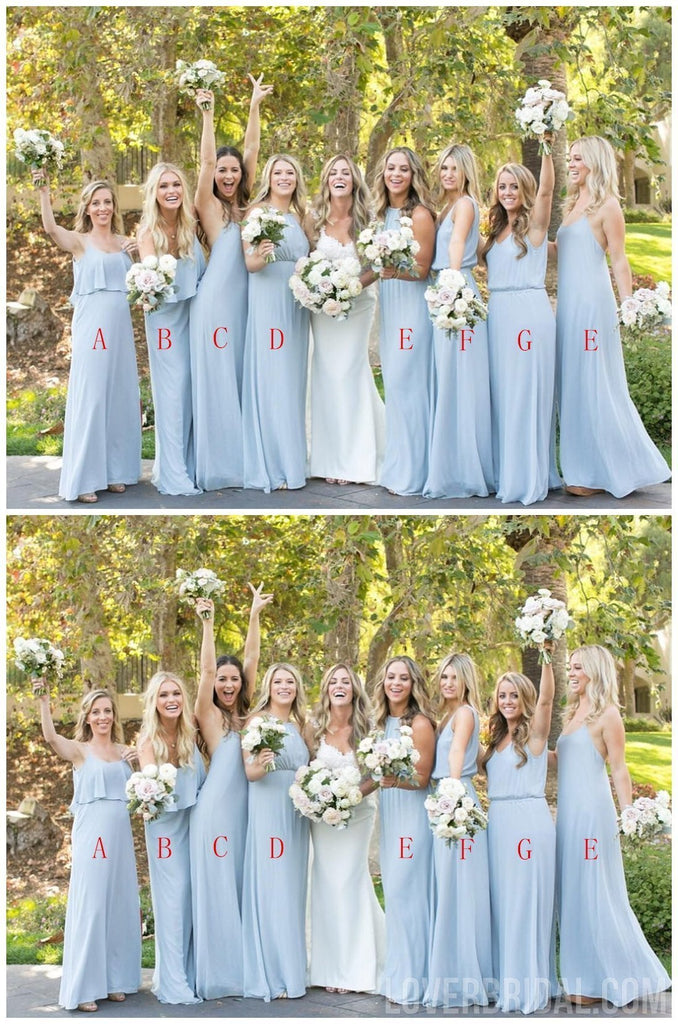 Popular Mismatched Blue Chiffon Floor Length Cheap Long Bridesmaid Dresses Online, WG567
