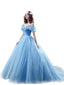 Popular Off Shoulder Blue A line Long Evening Prom Dresses, 17523