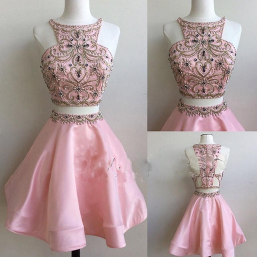 Popular pink Stunning Bateau Two pieces unique style cocktail homecoming prom gown gowns dress,BD00113