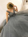 Popular V Neck Grey Beaded A-line Long Evening Prom Dresses, 17570