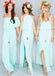 Pretty Young Junior Mint Mismatched Different Styles Side Split Chiffon Cheap Long Bridesmaid Dresses, WG197