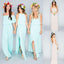 Pretty Young Junior Mint Mismatched Different Styles Side Split Chiffon Cheap Long Bridesmaid Dresses, WG197