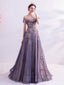 Purple A-line Off Shoulder Long Prom Dresses Online, Dance Dresses,12607