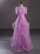 Purple A-line Short Sleeves Jewel Cheap Long Prom Dresses Online,12790