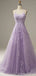 Purple A-line Spaghetti Straps Backless Cheap Long Prom Dresses Online,12623