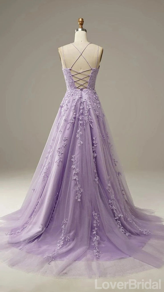 Purple A-line Spaghetti Straps Backless Cheap Long Prom Dresses Online,12623