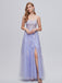 Purple A-line Spaghetti Straps Side Slit Cheap Long Prom Dresses,12793