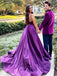 Purple A-line Spaghetti Straps V-neck High Slit Long Party Prom Dresses,Cheap Prom Dresses,12358