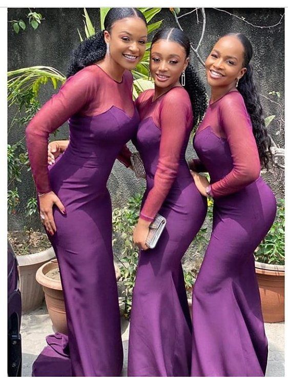 Purple Mermaid Jewel Long Sleeves Cheap Bridesmaid Dresses Online,WG1381