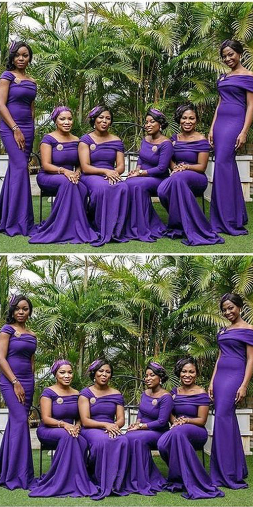 Purple Mermaid Off Shoulder Cheap Long Bridesmaid Dresses Online,WG1228