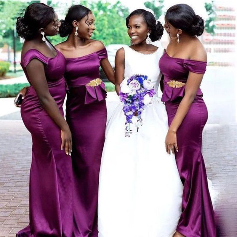 Purple Mermaid Off Shoulder Cheap Long Bridesmaid Dresses,WG1274