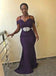 Purple Mermaid Off Shoulder Cheap Long Bridesmaid Dresses,WG1287