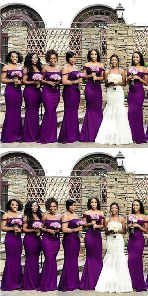 Purple Mermaid Off Shoulder Cheap Long Bridesmaid Dresses,WG1332