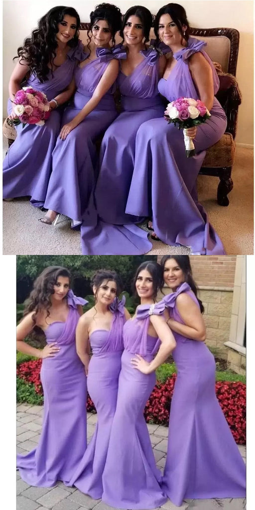 Purple Mermaid One Shoulder Cheap Long Bridesmaid Dresses,WG1271