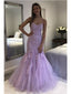 Purple Mermaid Spaghetti Straps Cheap Long Prom Dresses, Evening Party Dresses,12747