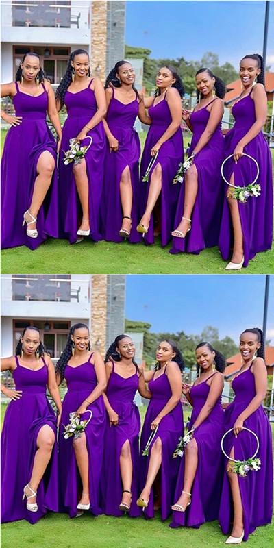 Purple Mermaid Straps Side Slit Cheap Long Bridesmaid Dresses Online,WG1002