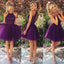 Purple Sexy Open back Halter Beaded homecoming prom dresses, CM0022