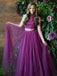 Purple Two Pieces Side Slit Halter Tulle Long Evening Prom Dresses, 17610