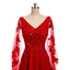 Red A-line Long Sleeves V-neck Cheap Prom Dresses Online,Dance Dresses,12388