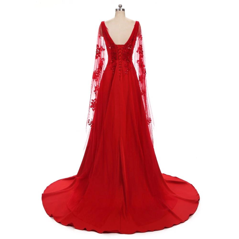 Red A-line Long Sleeves V-neck Cheap Prom Dresses Online,Dance Dresses,12388