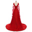 Red A-line Long Sleeves V-neck Cheap Prom Dresses Online,Dance Dresses,12388