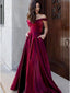 Red A-line Off Shoulder V-neck Party Prom Dresses, Prom & Dance Dresses,12343